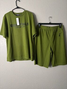 Essentials Olive Green Logo Tee & Shorts Set